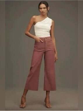Anthropologie Mauve Cropped Wide-Leg Pants